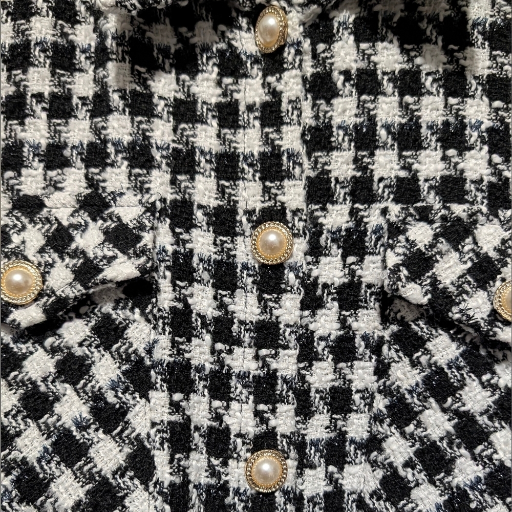 HYFVE Houndstooth Tweed Shacket Pearl Buttons Black White M NWT - Picture 5 of 12